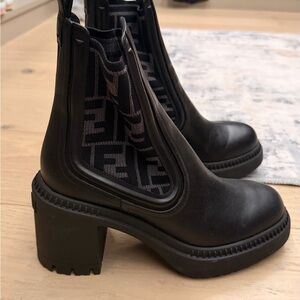 Fendi Black Heeled Boots with Logo Detail